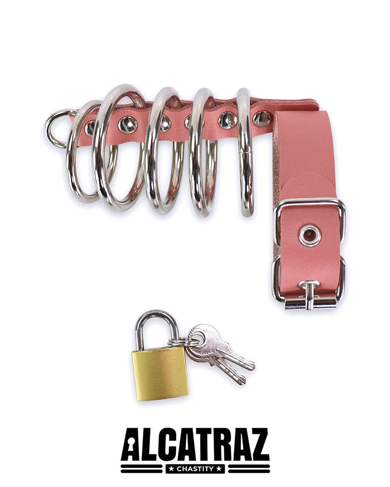 0574DL Light Pink 5 Gates Of Hell with Locking Buckling Cock Ring - Image 3