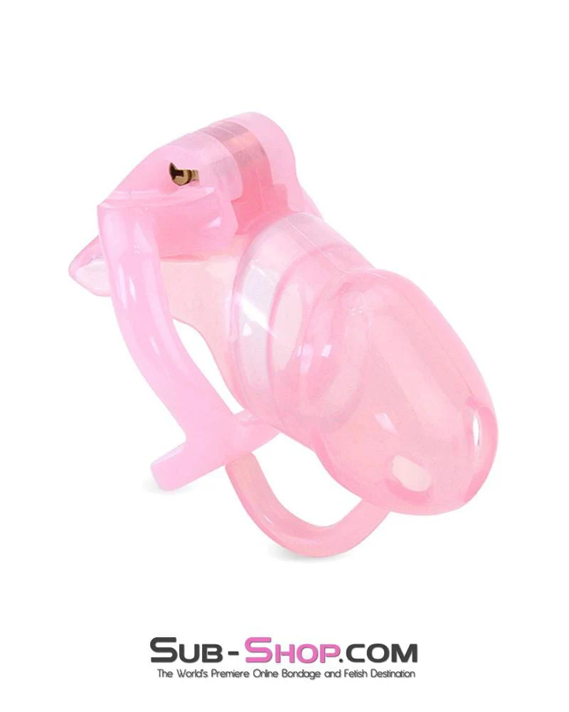 1359AR-SIS      Little Pink Sissy Cock Blocker Silicone Locking Male Chastity with Ball Divider