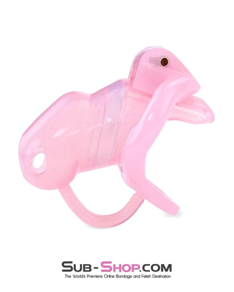 1359AR-SIS      Little Pink Sissy Cock Blocker Silicone Locking Male Chastity with Ball Divider - Image 2