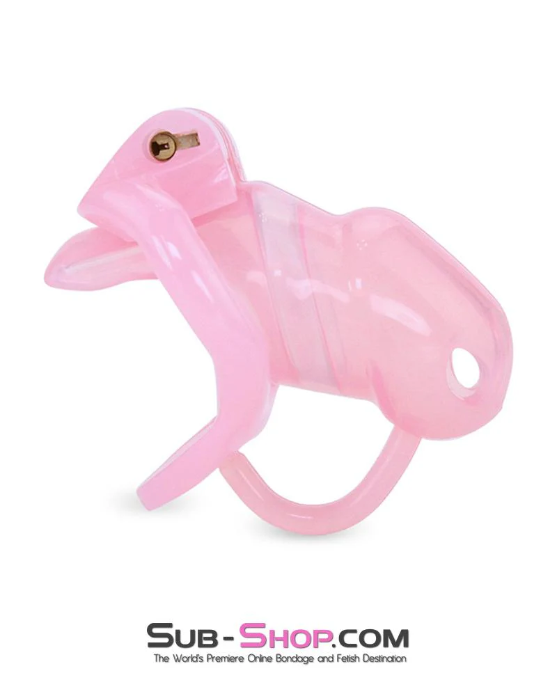 1359AR-SIS      Little Pink Sissy Cock Blocker Silicone Locking Male Chastity with Ball Divider - Image 3