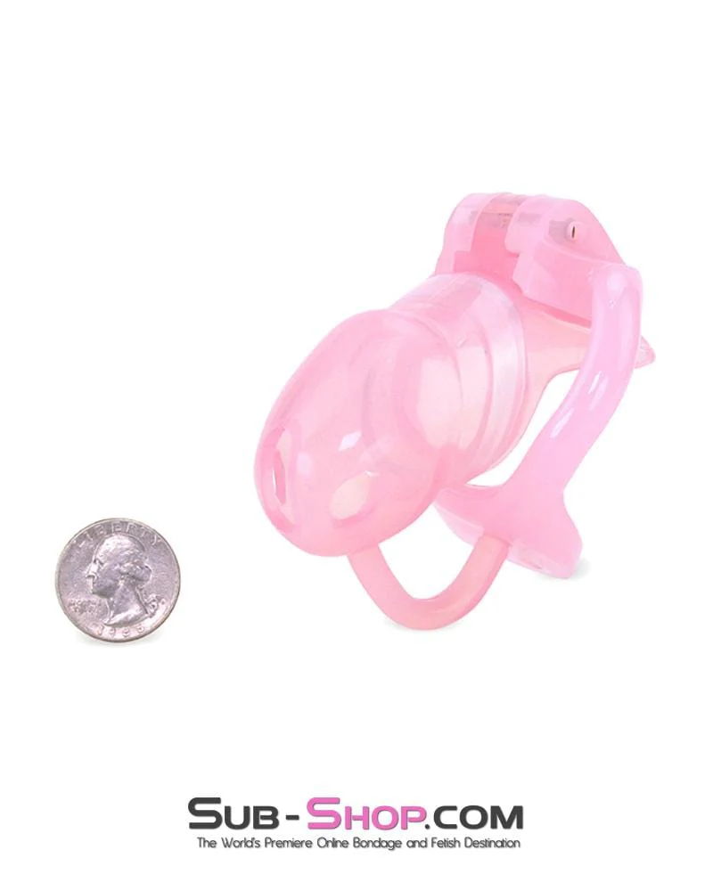 1359AR-SIS      Little Pink Sissy Cock Blocker Silicone Locking Male Chastity with Ball Divider - Image 4