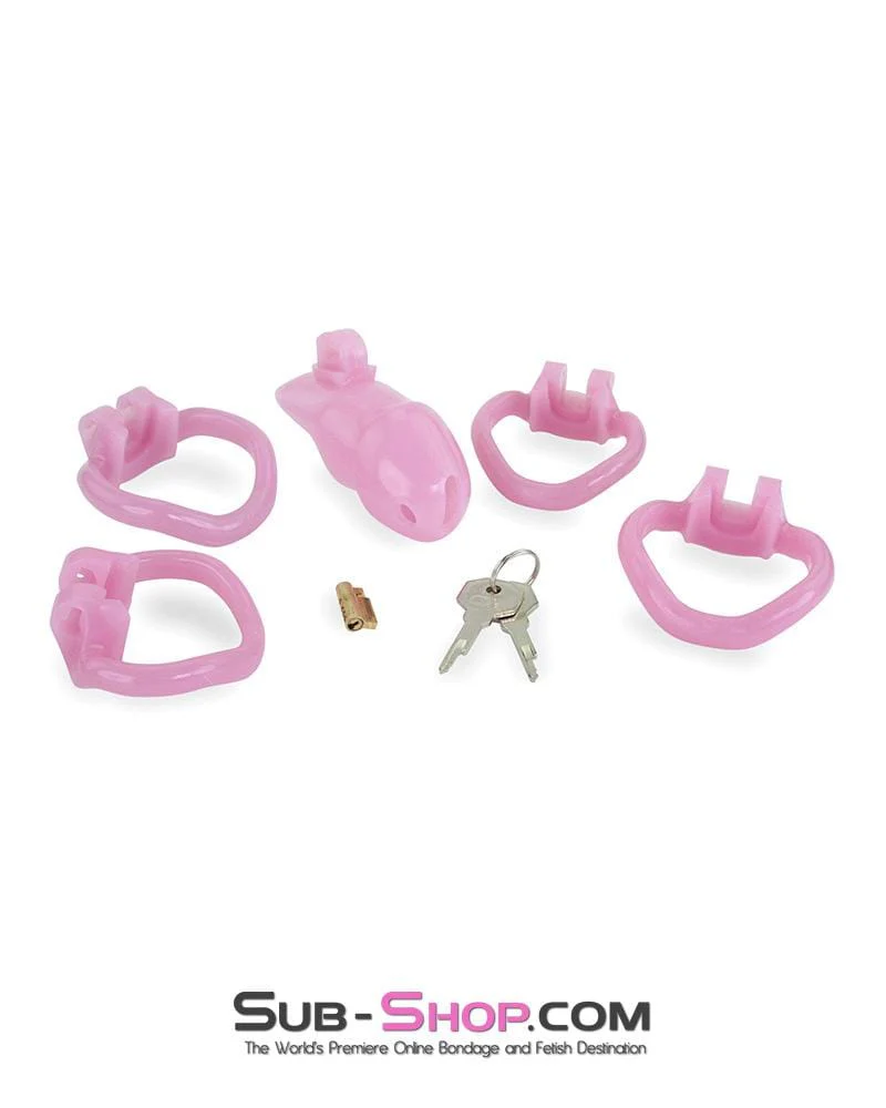 3744AE <b>BOGO!</b> Little Sissy Bitch Short High Security Keyed Tumbler Locking Male Chastity with 4 Base Cock Ring Sizes - Image 7