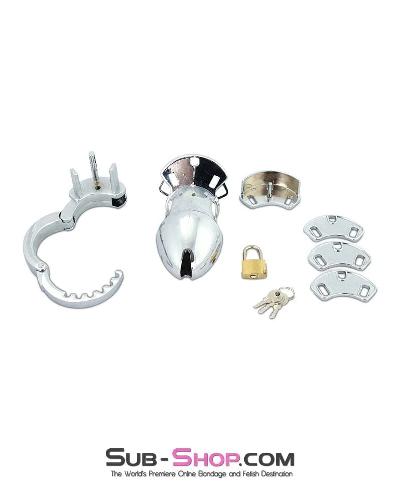 7889M-SIS Locked Away Steel Sissy Chastity With 3 Length Spacers and 5 Cock Cuff Size Positions - Image 6