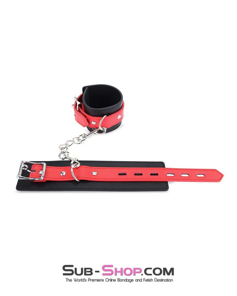 9029MQ Locking Black Ankle Bondage Cuffs with Red Strap & Connection Chain 🔥 FINAL CLEARANCE – Last Chance! - Image 5