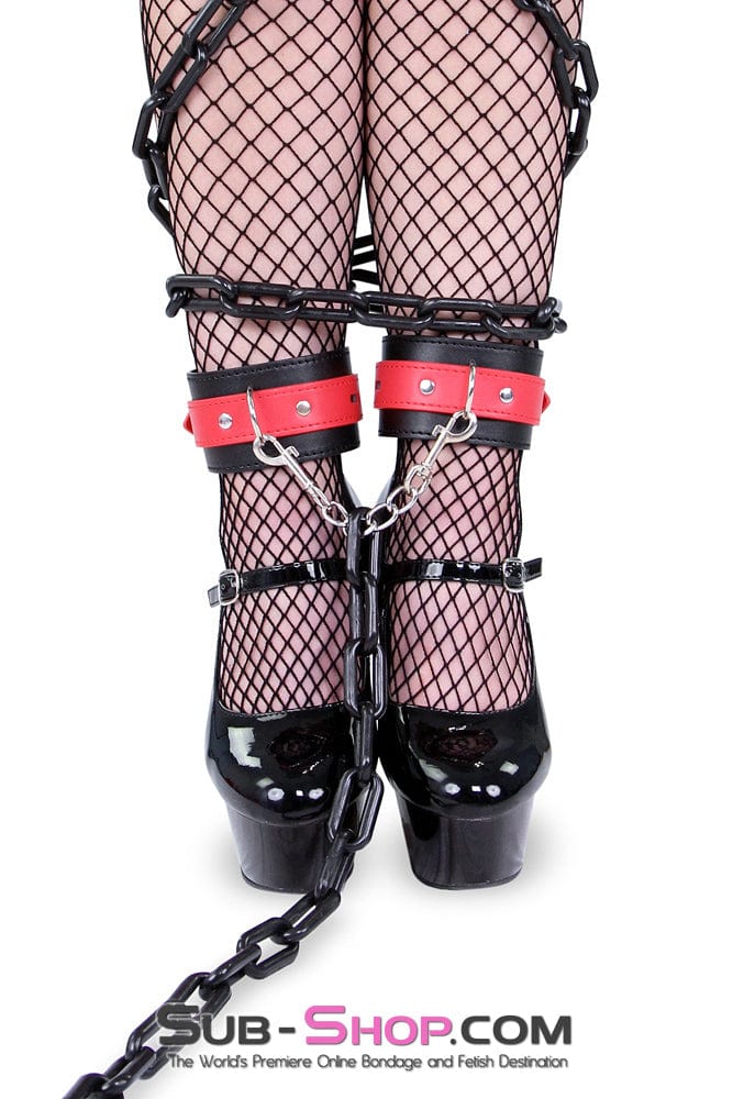 9029MQ Locking Black Ankle Bondage Cuffs with Red Strap & Connection Chain 🔥 FINAL CLEARANCE – Last Chance! - Image 6