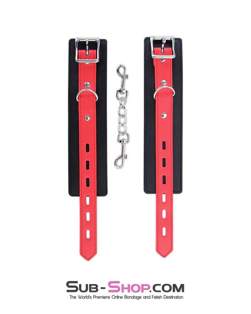 9029MQ Locking Black Ankle Bondage Cuffs with Red Strap & Connection Chain 🔥 FINAL CLEARANCE – Last Chance! - Image 7