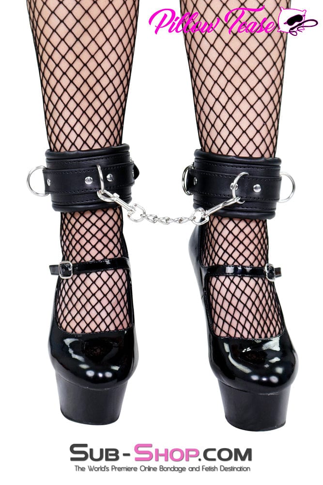 4420MQ Locking Black Padded Ankle Bondage Cuffs with Chain - Image 3