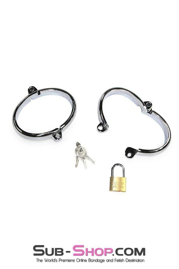8723SM Locking Chrome Wide Bracelet Wrist Cuffs - Image 28