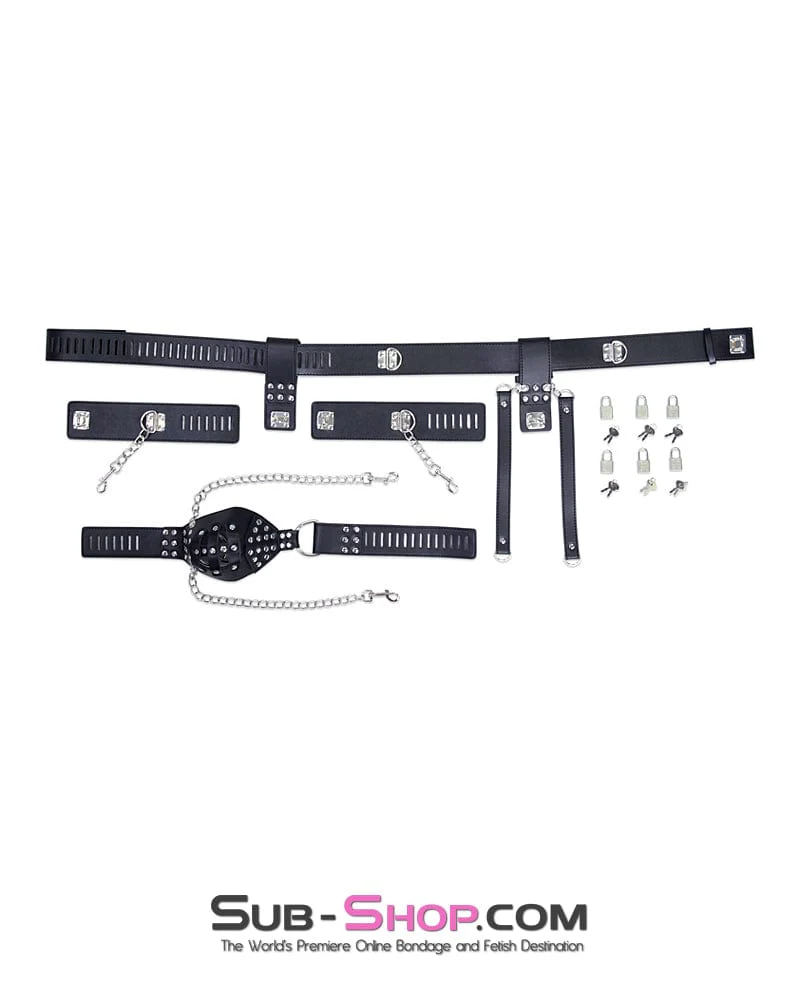 7215M-SIS      Locking Male Sissy Chastity Cage Belt with Chained Locking Wrist Cuffs - Image 3
