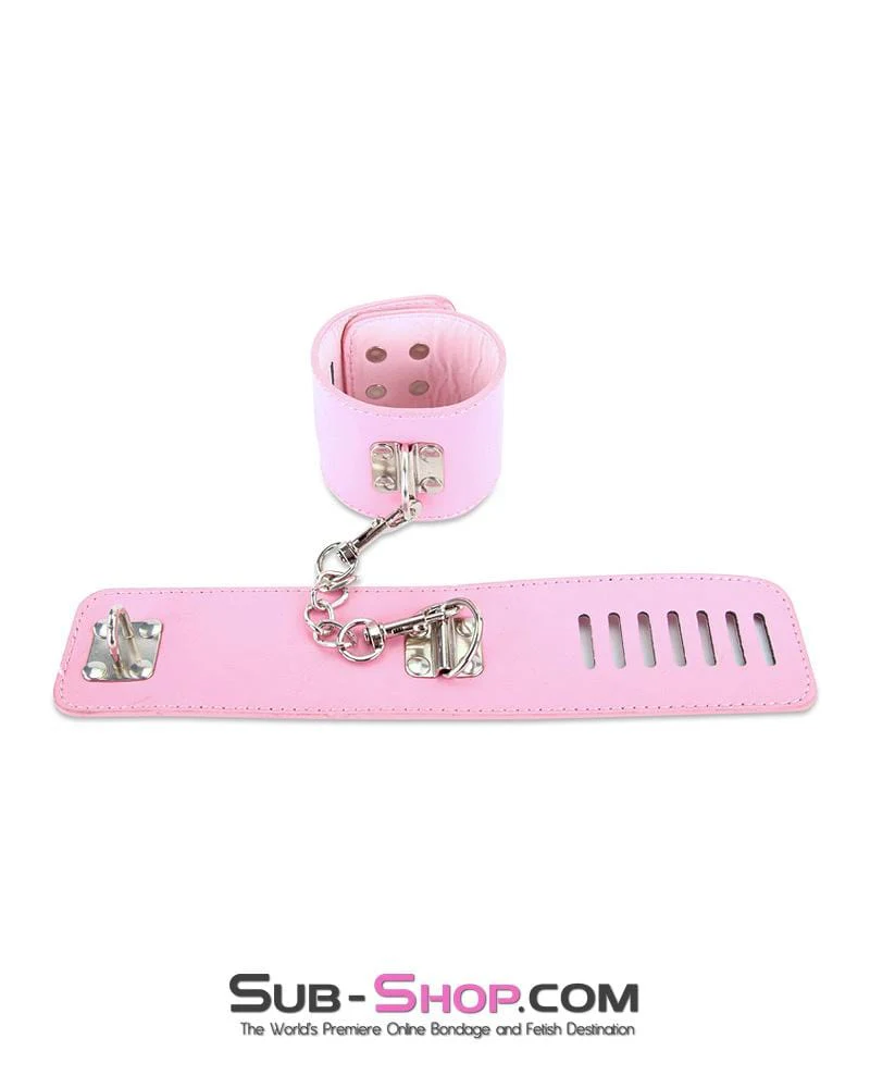 7899M      Locking Princess Pink Vegan Leather Handcuffs & Chain Set - Image 11