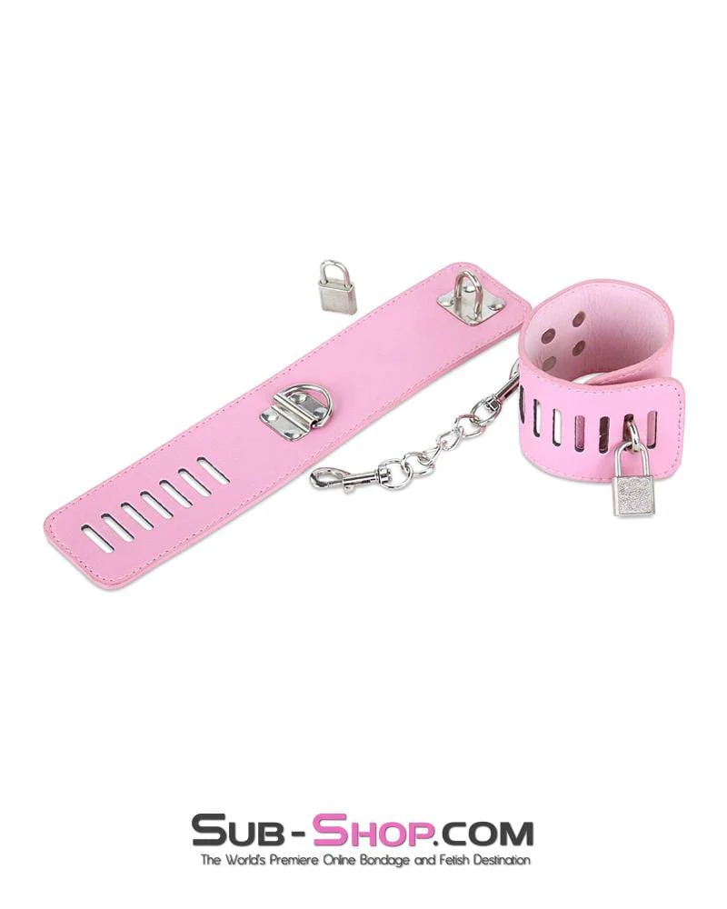 7899M      Locking Princess Pink Vegan Leather Handcuffs & Chain Set - Image 16