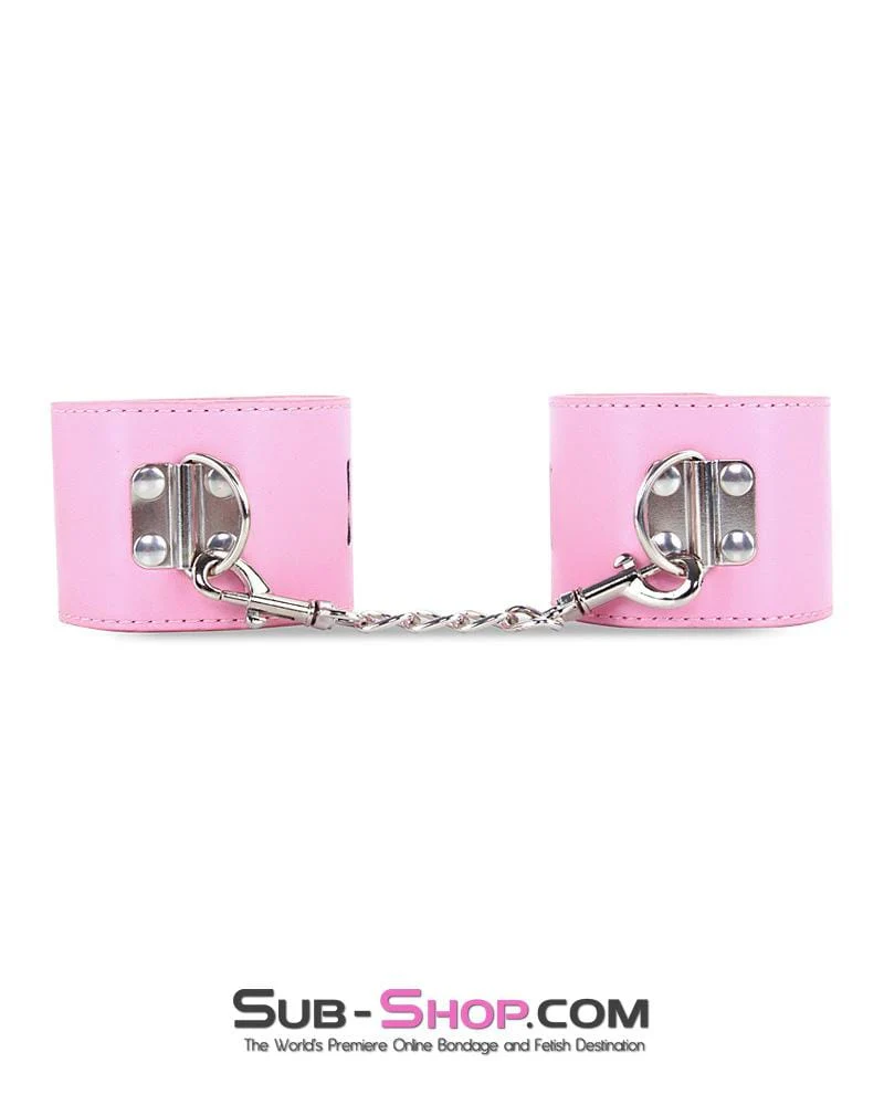 7899M      Locking Princess Pink Vegan Leather Handcuffs & Chain Set - Image 8