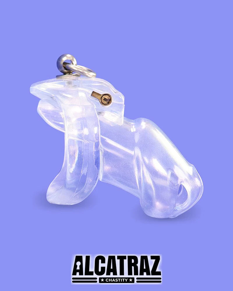 5721M      Long Clear Locking Cock Cage Chastity with Lead Ring with Large Cock Cuff - Image 10