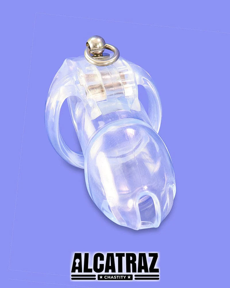 5721M      Long Clear Locking Cock Cage Chastity with Lead Ring with Large Cock Cuff - Image 11