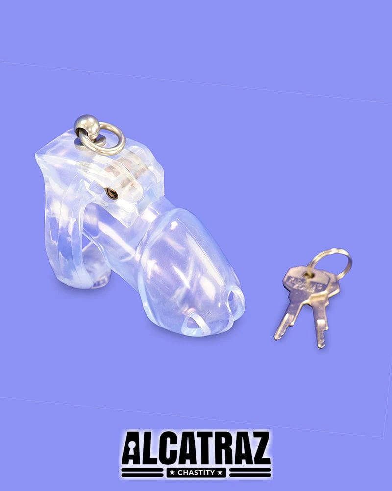 5721M      Long Clear Locking Cock Cage Chastity with Lead Ring with Large Cock Cuff - Image 12