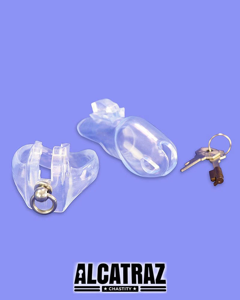 5721M      Long Clear Locking Cock Cage Chastity with Lead Ring with Large Cock Cuff - Image 13
