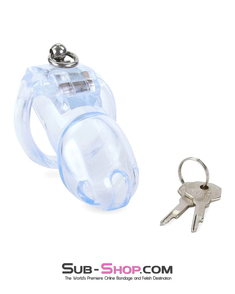 5721M      Long Clear Locking Cock Cage Chastity with Lead Ring with Large Cock Cuff - Image 3