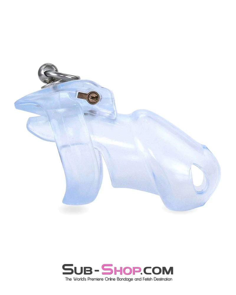 4771M Long Clear Locking Cock Cage Chastity with Lead Ring with Medium Cock Cuff