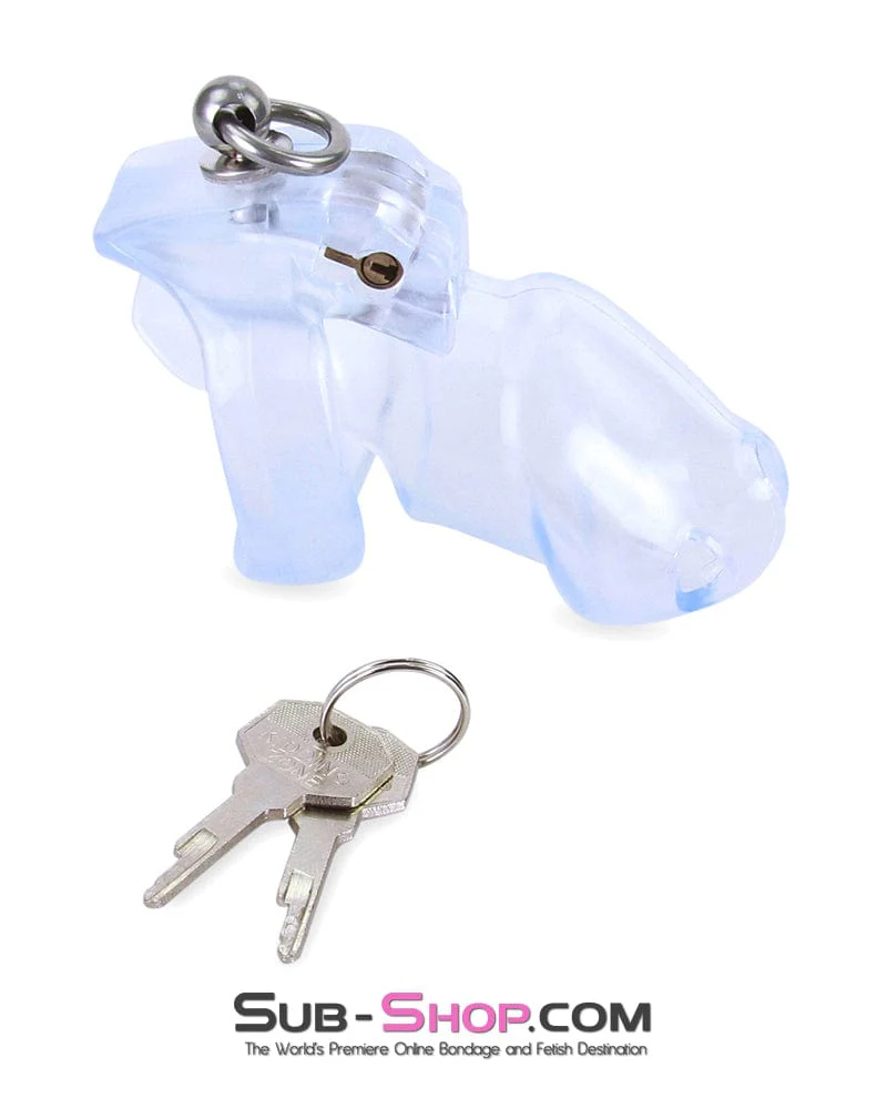 4771M Long Clear Locking Cock Cage Chastity with Lead Ring with Medium Cock Cuff - Image 3