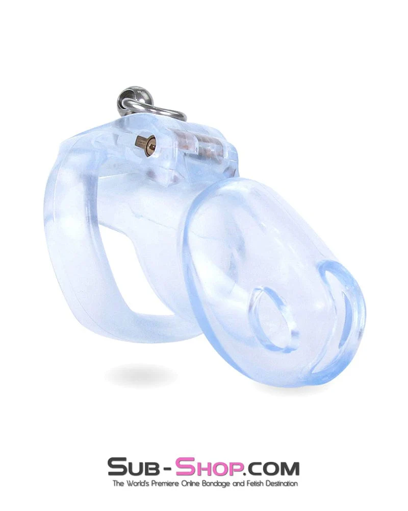 4771M Long Clear Locking Cock Cage Chastity with Lead Ring with Medium Cock Cuff - Image 5