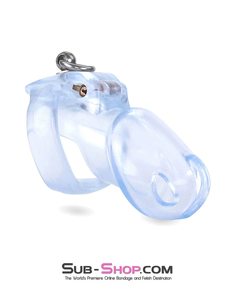 4771M Long Clear Locking Cock Cage Chastity with Lead Ring with Medium Cock Cuff - Image 9