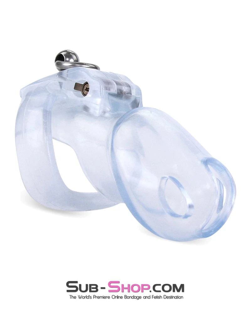 3767M Long Clear Locking Cock Cage Chastity with Lead Ring with Small Cock Cuff