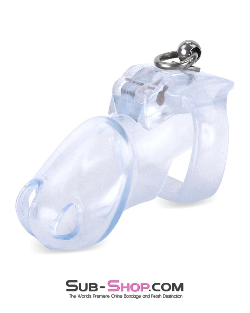 3767M Long Clear Locking Cock Cage Chastity with Lead Ring with Small Cock Cuff - Image 3