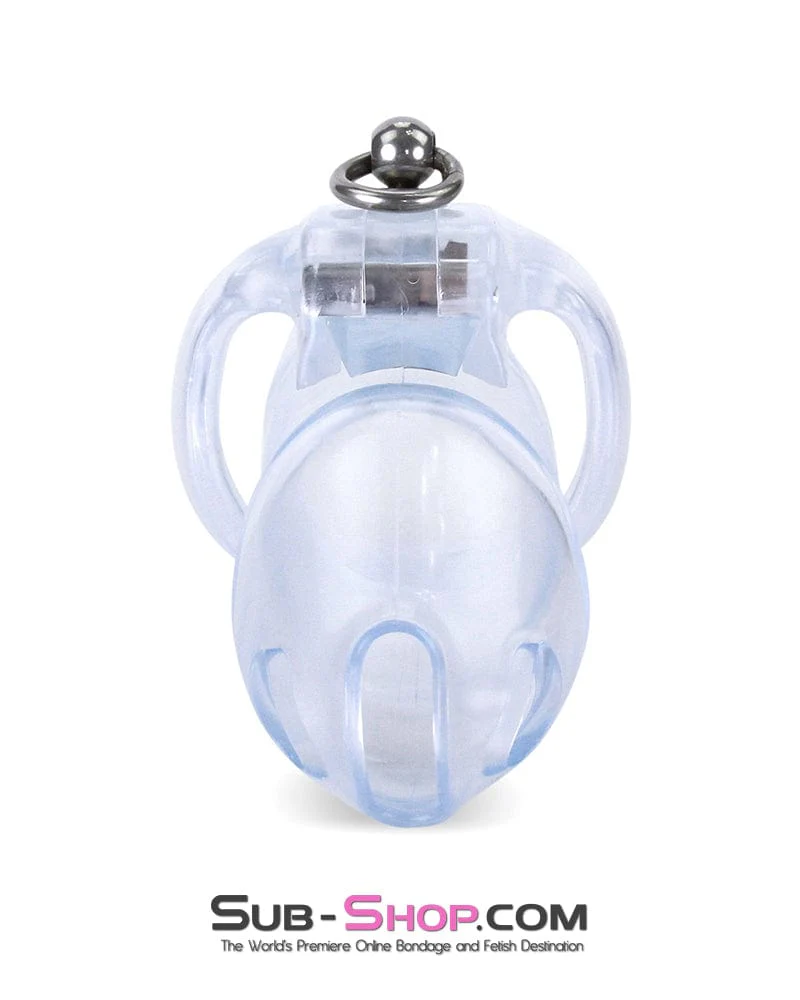 3767M Long Clear Locking Cock Cage Chastity with Lead Ring with Small Cock Cuff - Image 4
