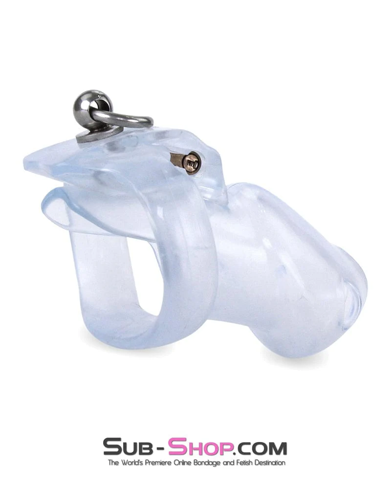 3767M Long Clear Locking Cock Cage Chastity with Lead Ring with Small Cock Cuff - Image 5