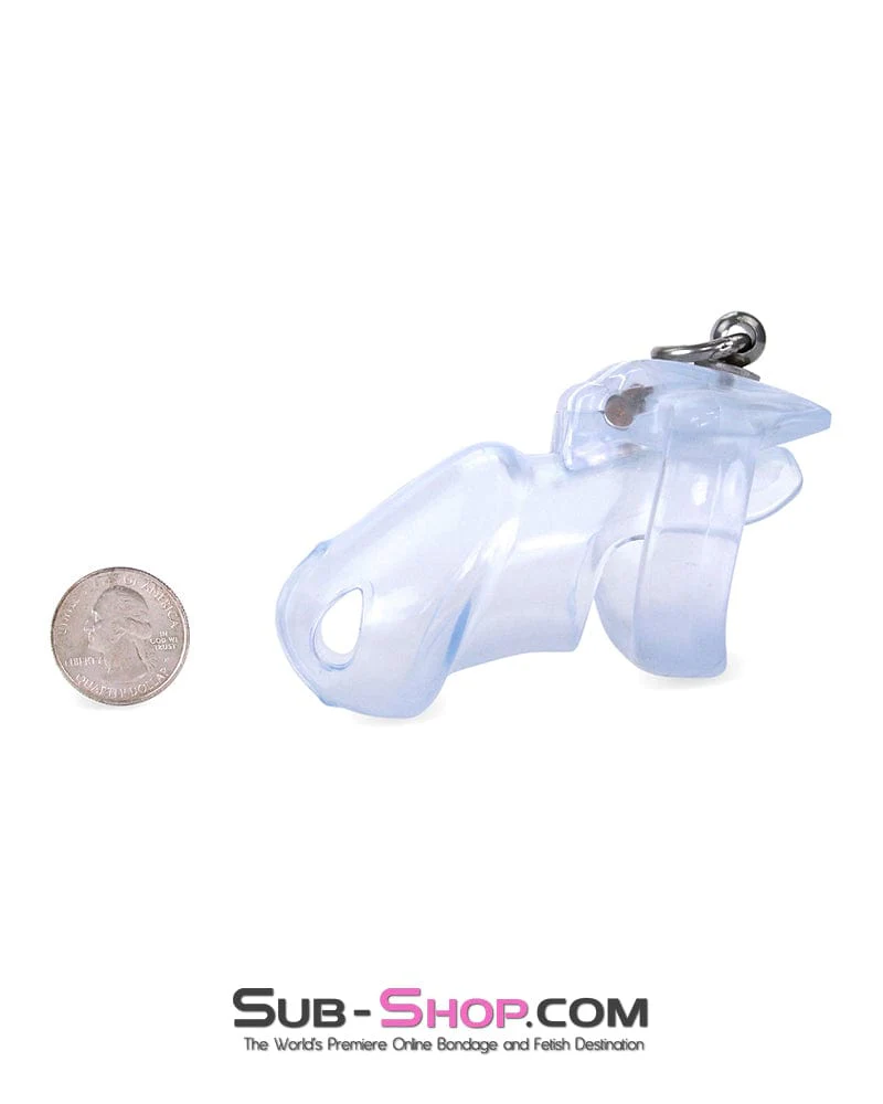 3767M Long Clear Locking Cock Cage Chastity with Lead Ring with Small Cock Cuff - Image 8