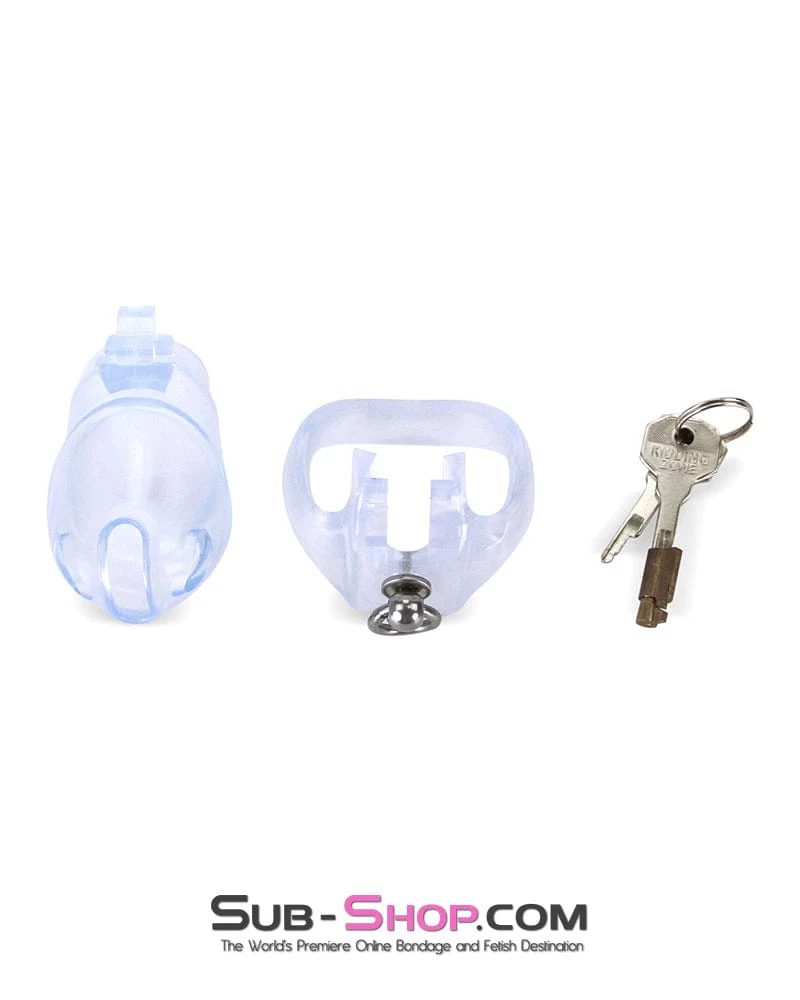 3767M Long Clear Locking Cock Cage Chastity with Lead Ring with Small Cock Cuff - Image 9