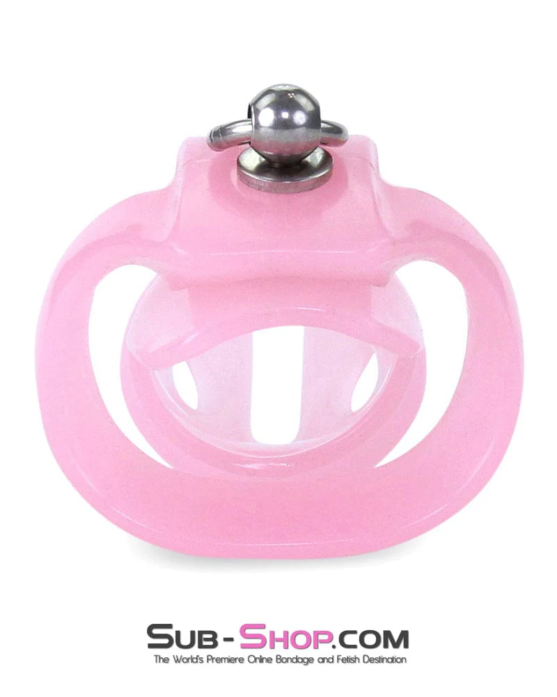 7135M      Long Pink Cock Cage with Lead Ring and Small Cock Cuff Ring - Image 5