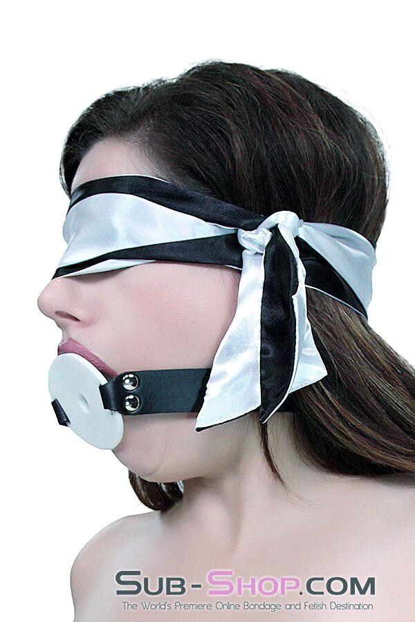 9835M Love Me Knots Silver & Black Satin Blindfold, Gag, or Tie Up - Image 16