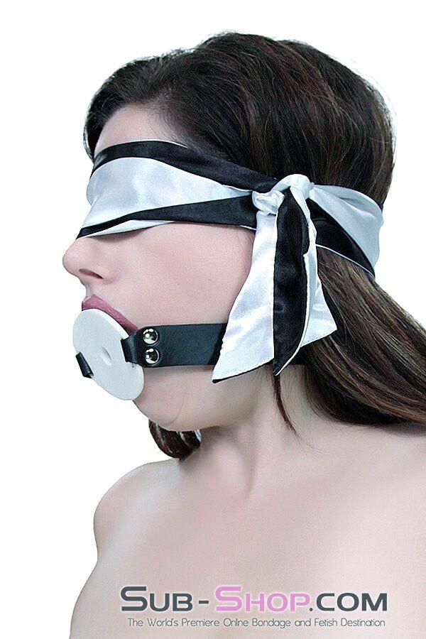 9835M Love Me Knots Silver & Black Satin Blindfold, Gag, or Tie Up - Image 2