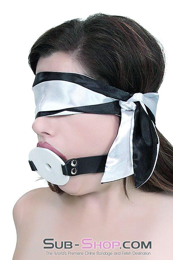 9835M Love Me Knots Silver & Black Satin Blindfold, Gag, or Tie Up - Image 3