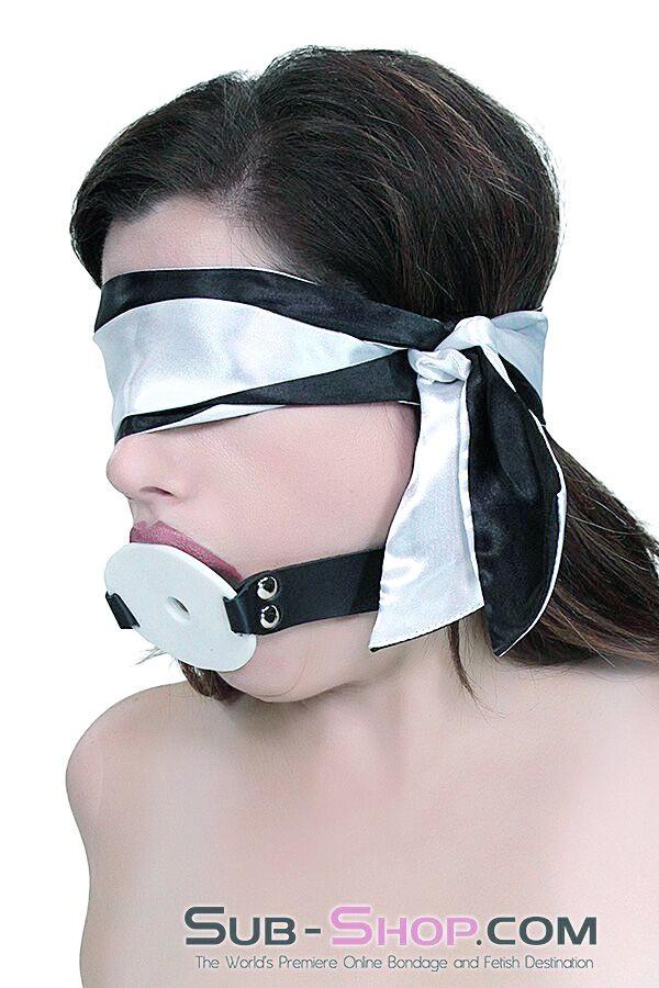 9835M Love Me Knots Silver & Black Satin Blindfold, Gag, or Tie Up - Image 7