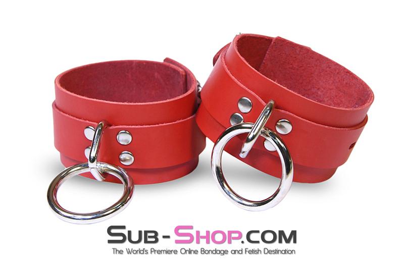 9744A Lust Cuffs Locking Red Leather Wrist Cuffs - Image 4