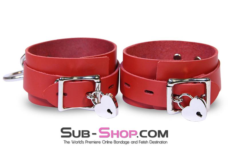 9744A Lust Cuffs Locking Red Leather Wrist Cuffs - Image 9