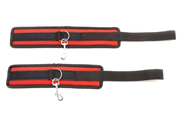2384M      Lusty Pleasures Wrist and Ankle Cuffs with 4 Tie Down Tether Straps Set - Image 3