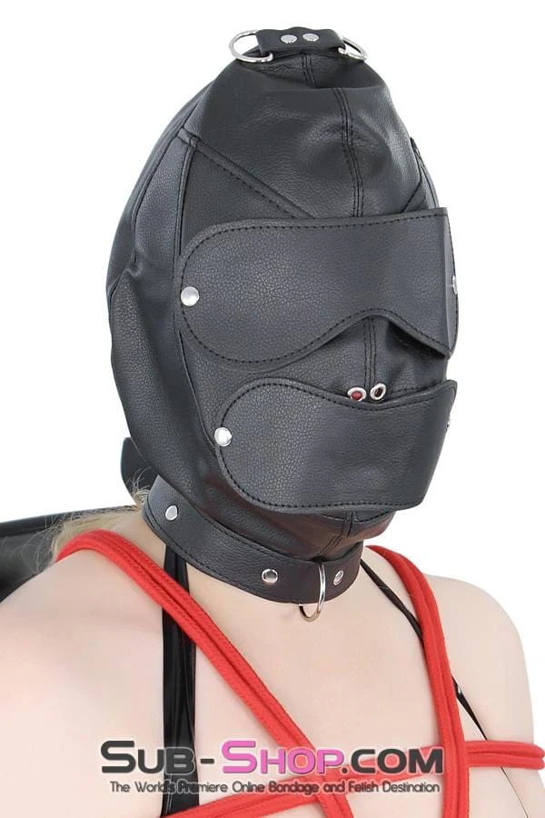 8814RS Matte Punishment Hood with Collar and Removable Blindfold & Gag - Image 9