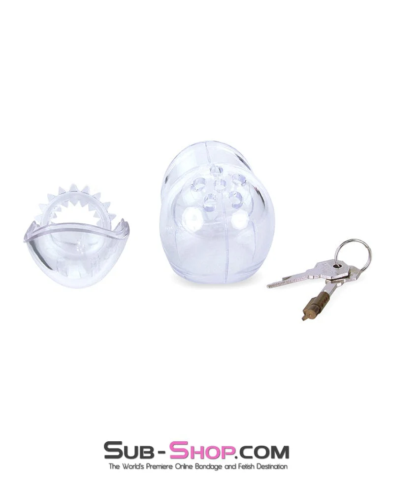 0741M Medium Egg Cock and Balls Chastity Cage with Spiked Anti Pull Off Ball Torture Ring - Image 5