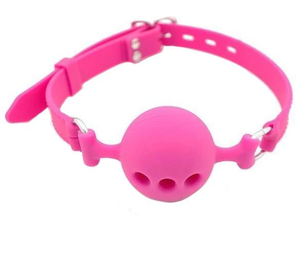 9806M      Medium Pink Silicone Locking Breather Ball Gag - Image 13