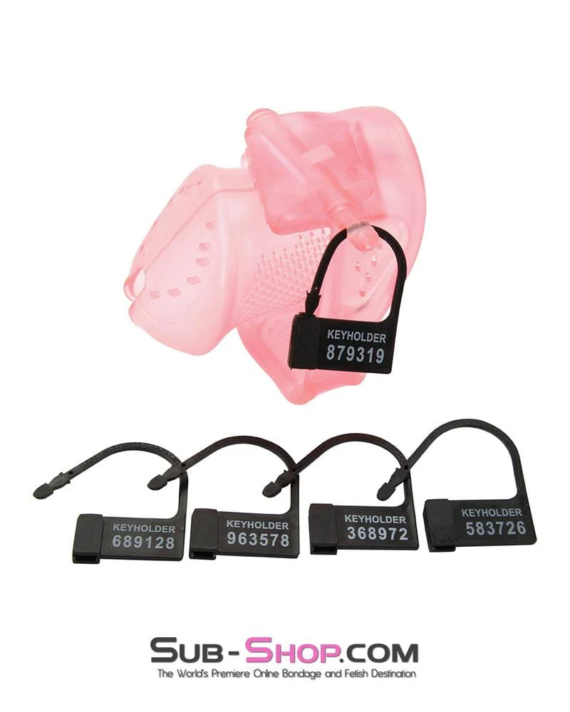 2461RS Mistress’s Little Sissy Slave Short Pink High Security Pin Tumbler Ventilated Male Chastity Device with Numbered Plastic Locks - Image 13