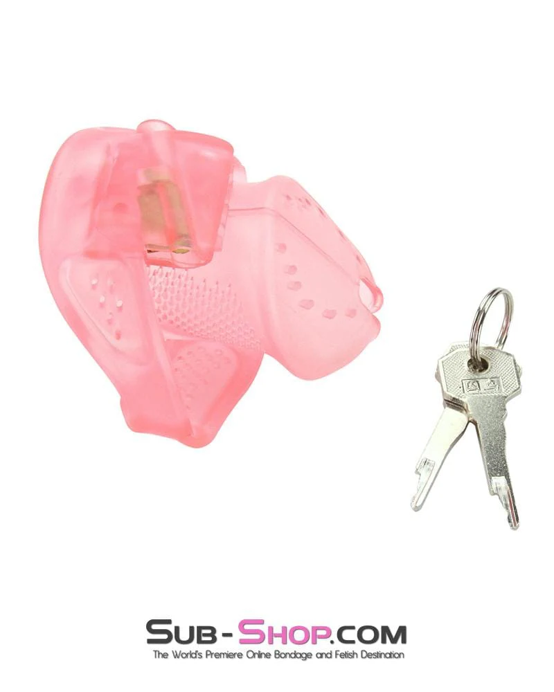 2461RS Mistress’s Little Sissy Slave Short Pink High Security Pin Tumbler Ventilated Male Chastity Device with Numbered Plastic Locks - Image 7