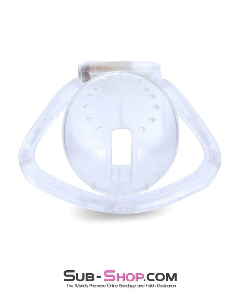 1305AR-SIS Mistresses Little Sissy Slave Short Clear High Security Ventilated Locking Male Chastity Device - Image 3