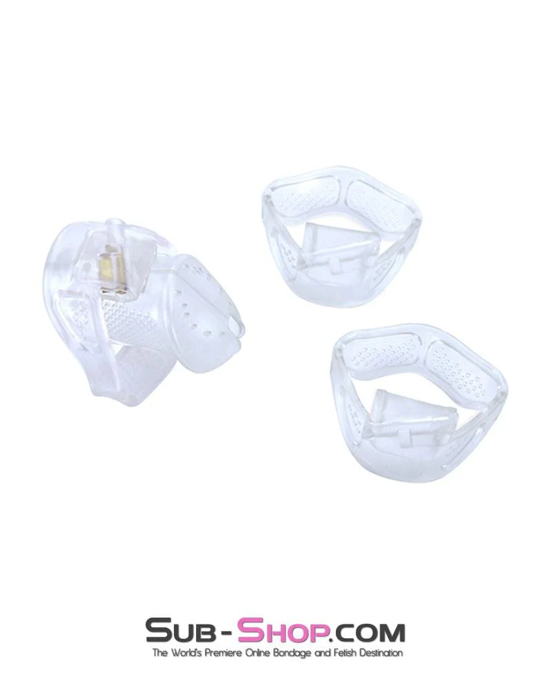 1305AR-SIS Mistresses Little Sissy Slave Short Clear High Security Ventilated Locking Male Chastity Device - Image 6