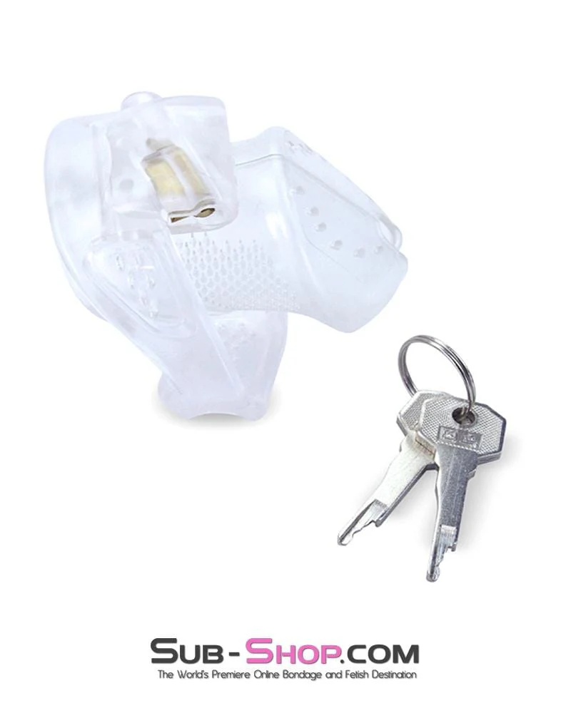 1305AR Mistresses Little Slave Short Clear High Security Ventilated Locking Male Chastity Device - Image 2