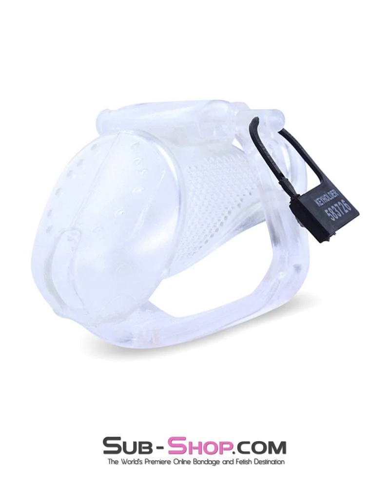 1305AR Mistresses Little Slave Short Clear High Security Ventilated Locking Male Chastity Device - Image 4