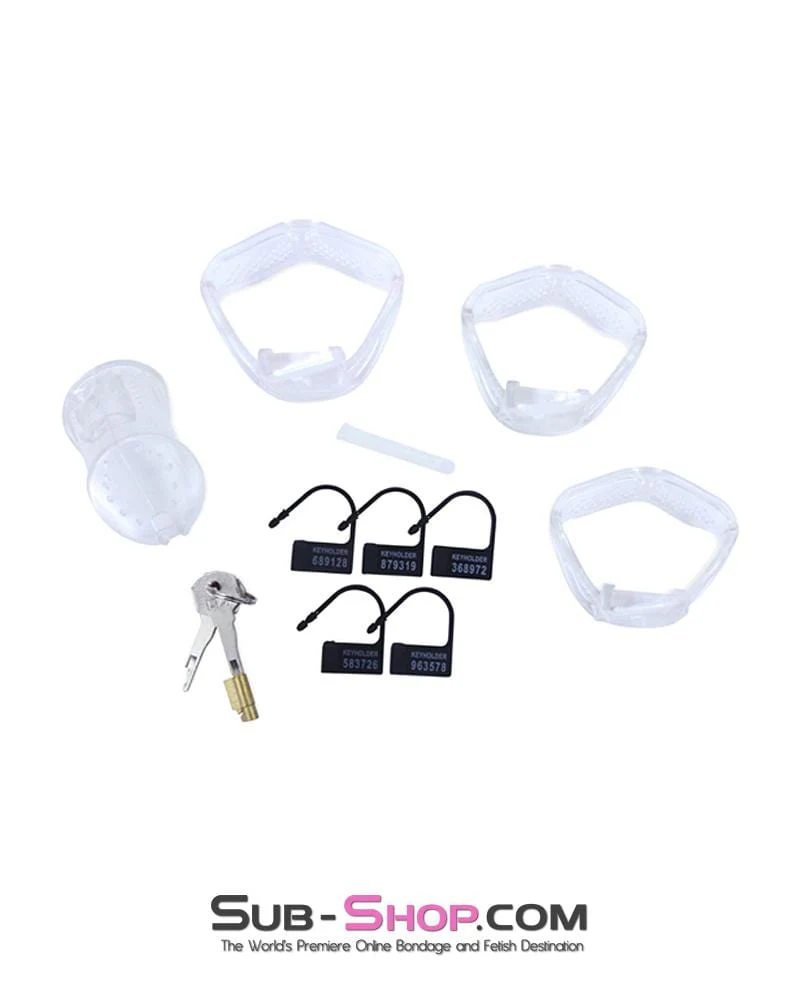 1305AR Mistresses Little Slave Short Clear High Security Ventilated Locking Male Chastity Device - Image 7