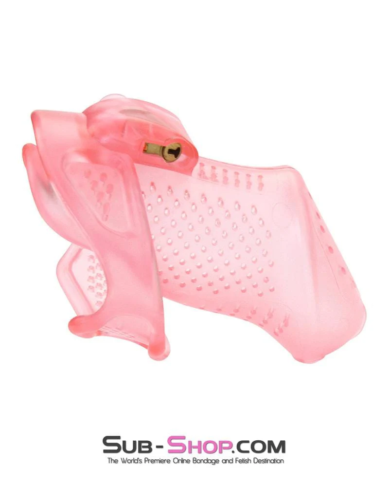 2463AR      Mistresses Sissy Slave Pink High Security Pin Tumbler Ventilated Male Chastity Device with Numbered Plastic Locks - Image 2